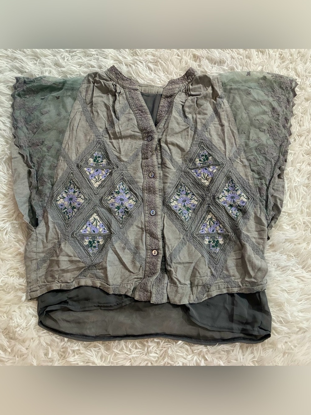 Vintage Y2K Sweet by Miss Me Fairy Whimsigoth Western Boho Gray Embroidered S